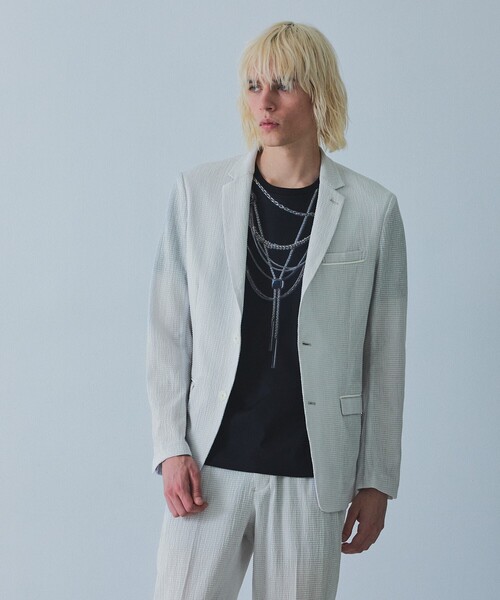 5351 POUR LES HOMMES(ゴーサンゴーイチプールオム)の「【セットアップ対応】ワッシャー メッシュ ジャケット(テーラードジャケット・メンズ・チャコールグレー/ライトグレー/ブラック・48/46/44/50)」の17枚目の写真