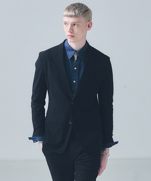 5351 POUR LES HOMMES(ゴーサンゴーイチプールオム)の「【セットアップ対応】ワッシャー メッシュ ジャケット(テーラードジャケット・メンズ・チャコールグレー/ライトグレー/ブラック・48/46/44/50)」の15枚目の写真