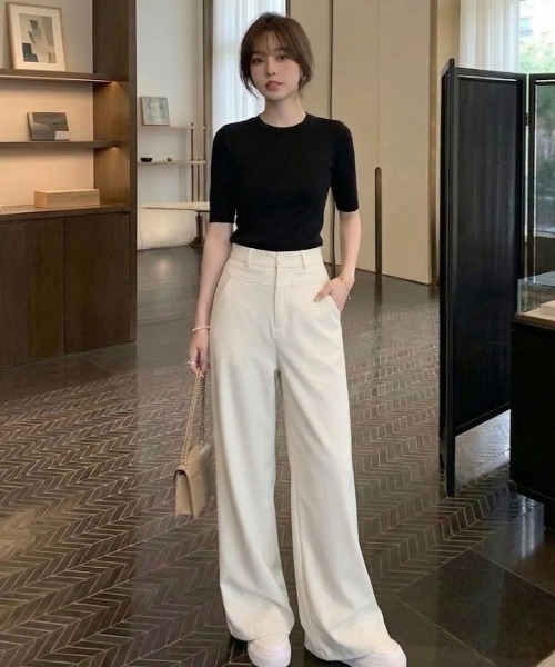 gossip！ロサンゼルス（ゴシップロサンゼルス）の「ローライズ ワイドレッグパンツ（チノパンツ・レディース・ベージュ/ブラック/ホワイト・S/L/M）」の12枚目の写真