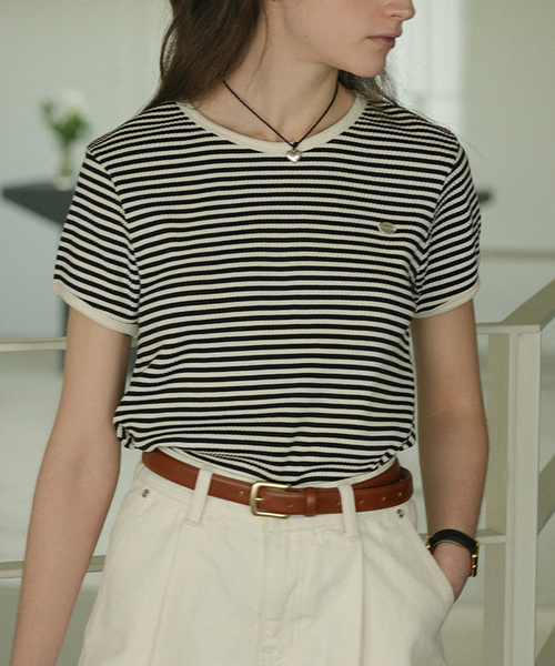 KNOWNBETTER(ノウンベター)の「Ringer ribbed Stripe T-shirt_Black(Tシャツ/カットソー・レディース・ブラック・SMALL/MEDIUM)」の1枚目の写真