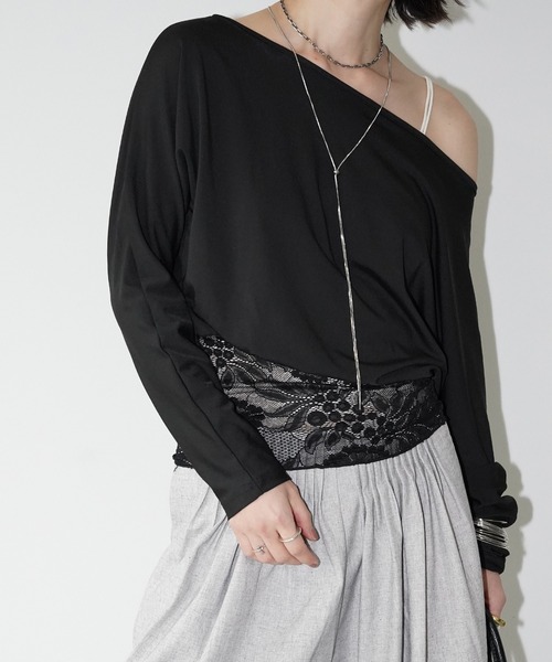 chuclla(チュクラ)の「ワンショルダー レースコンビトップス chw26s062(Tシャツ/カットソー・レディース・ブラック・FREE)」の1枚目の写真