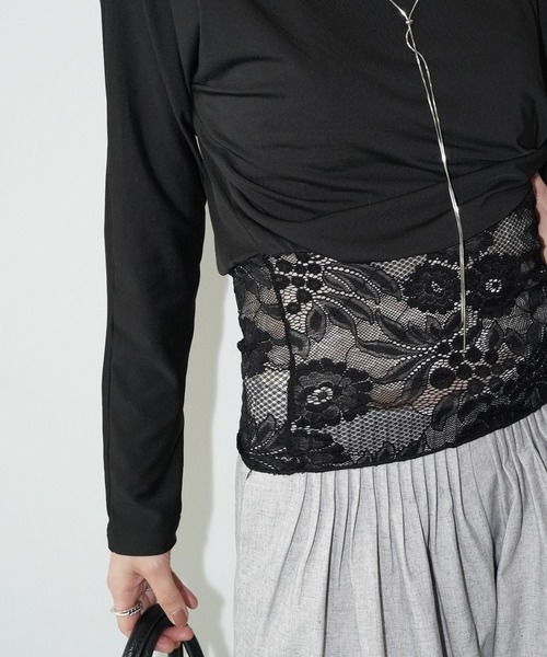 chuclla(チュクラ)の「ワンショルダー レースコンビトップス chw26s062(Tシャツ/カットソー・レディース・ブラック・FREE)」の4枚目の写真