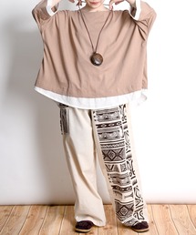 サイドエスニック柄 ワイドストレートパンツ