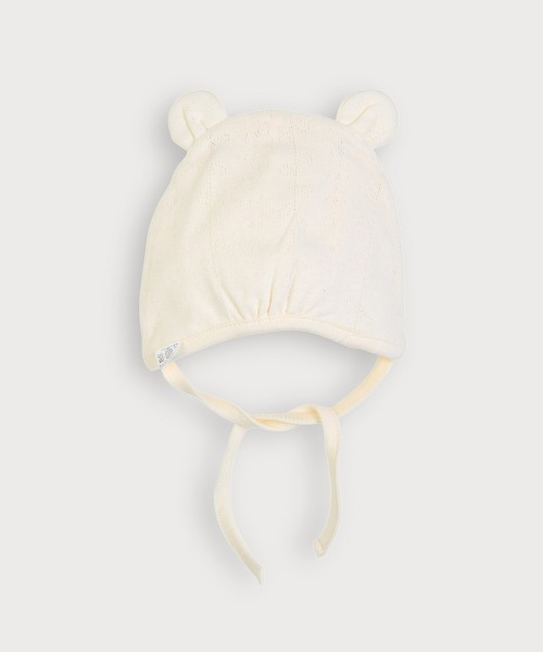 moimoln（モイモルン）の「【mini moi】ジェントルアイレットボンネット帽子（キャップ・キッズ・ライトベージュ・44cm/42cm）」の2枚目の写真