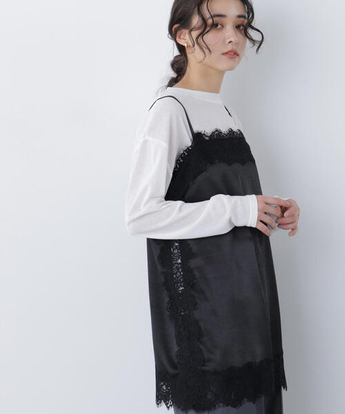 N.（N. Natural Beauty Basic）（エヌエヌナチュラルビューティーベーシック）の「サテンレースキャミソール（キャミソール・レディース・ベージュ/ブラック/オフホワイト・ﾌﾘ-）」の2枚目の写真