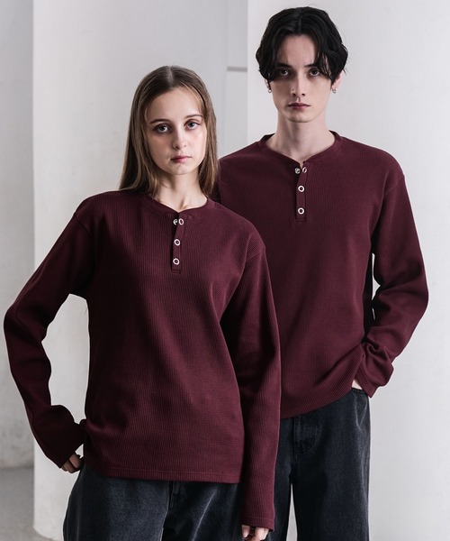 CLEL（クレイル）の「【CLEL】Functionary Thermal Henley Neck T-Shirt / ファンクショナリー サーマルヘンリーネックTシャツ(ロンT)（Tシャツ/カットソー・メンズ・ワイン/グレイッシュベージュ/杢グレー/ネイビー/ブラック・S/M/L/XS）」の5枚目の写真