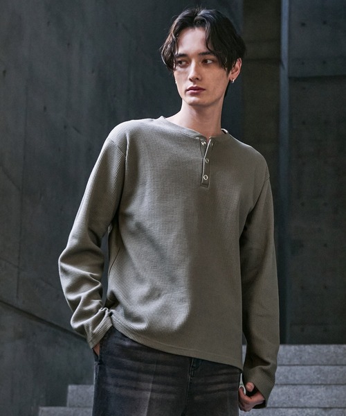 CLEL ファンクショナリー サーマルヘンリーネックTシャツ(ロンT 