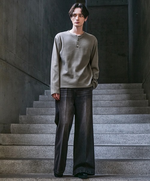 CLEL（クレイル）の「【CLEL】Functionary Thermal Henley Neck T-Shirt / ファンクショナリー サーマルヘンリーネックTシャツ(ロンT)（Tシャツ/カットソー・メンズ・ワイン/グレイッシュベージュ/杢グレー/ネイビー/ブラック・S/M/L/XS）」の6枚目の写真