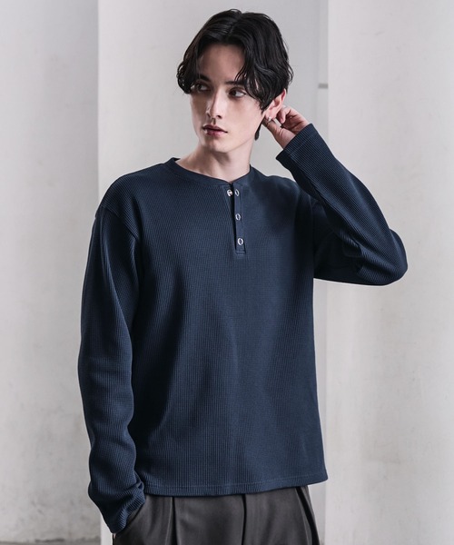 CLEL（クレイル）の「【CLEL】Functionary Thermal Henley Neck T-Shirt / ファンクショナリー サーマルヘンリーネックTシャツ(ロンT)（Tシャツ/カットソー・メンズ・ワイン/グレイッシュベージュ/杢グレー/ネイビー/ブラック・S/M/L/XS）」の17枚目の写真