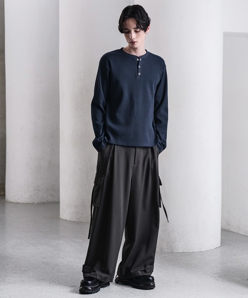 CLEL（クレイル）の「【CLEL】Functionary Thermal Henley Neck T-Shirt / ファンクショナリー サーマルヘンリーネックTシャツ(ロンT)（Tシャツ/カットソー・メンズ・ワイン/グレイッシュベージュ/杢グレー/ネイビー/ブラック・S/M/L/XS）」の19枚目の写真