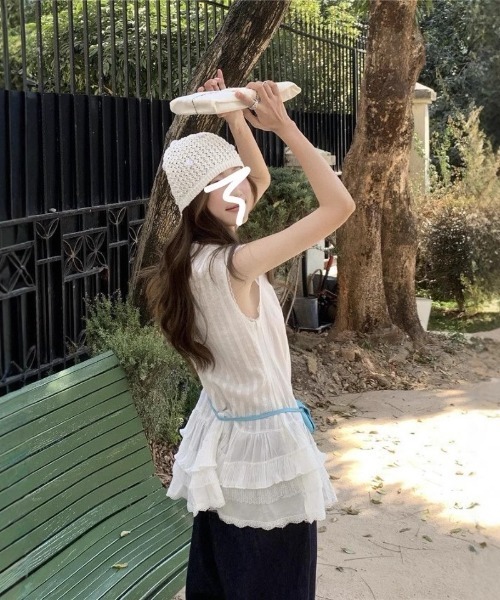 Ritzy(リッツィー)の「レースフリルノースリーブトップス(シャツ/ブラウス・レディース・ホワイト・M/L)」の5枚目の写真