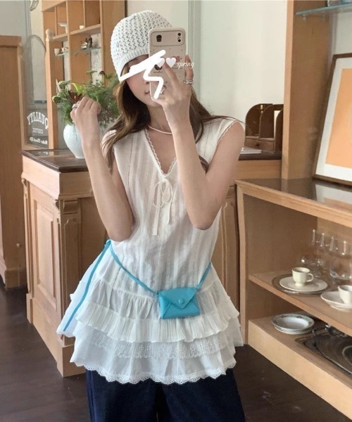 Ritzy(リッツィー)の「レースフリルノースリーブトップス(シャツ/ブラウス・レディース・ホワイト・M/L)」の16枚目の写真