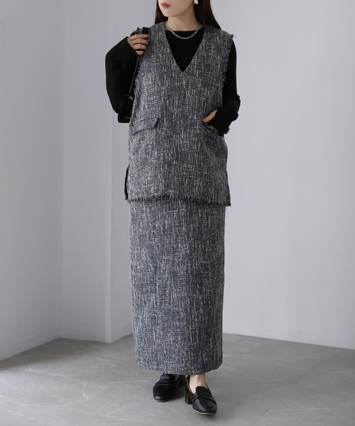 Riberry（リベリー）の「【セットアップ可】ツイードロングナロースカート（スカート・レディース・アイボリー/ブラック・FREE）」の16枚目の写真