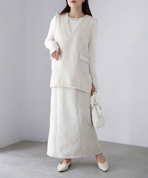 Riberry（リベリー）の「【セットアップ可】ツイードロングナロースカート（スカート・レディース・アイボリー/ブラック・FREE）」の5枚目の写真