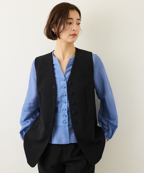 ROPE'(ロペ)の「ダブルクロスストレッチフレアジレ/接触冷感・イージーケア・セットアップ対応(ベスト・レディース・ベージュ/ブラック・FREE)」の13枚目の写真