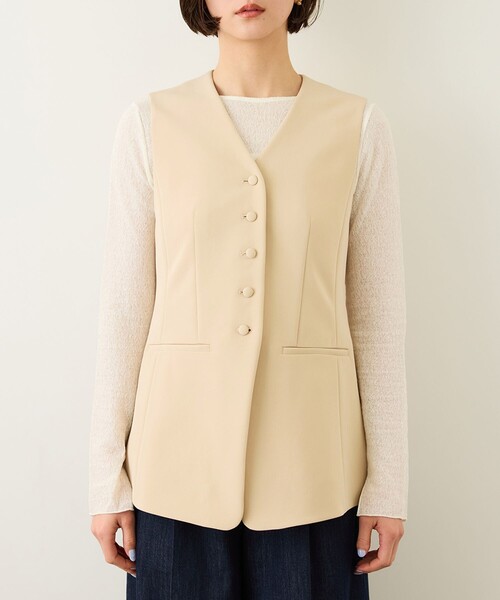 ROPE'(ロペ)の「ダブルクロスストレッチフレアジレ/接触冷感・イージーケア・セットアップ対応(ベスト・レディース・ベージュ/ブラック・FREE)」の18枚目の写真