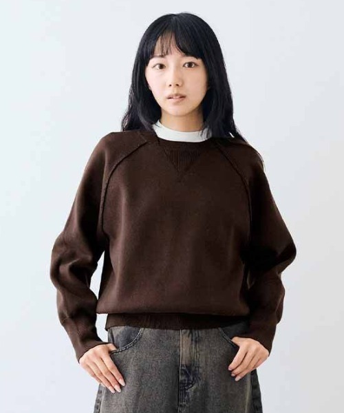 MEDE19F（メデジュウキュウ）の「ＭＥＤＥ１９Ｆ　スウェットライクニット（ニット/セーター・レディース・ネイビー/グレー/ブラウン・LL/L/M）」の3枚目の写真
