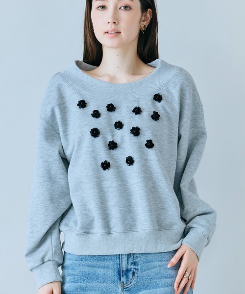 Audie a Muses（オーディアミューズ）の「ラメ裏毛ビジュー付きプルオーバー（Tシャツ/カットソー・レディース・ブラック/グレー・38/42）」の10枚目の写真