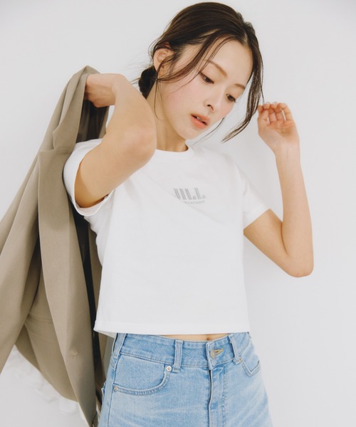 JILL by JILL STUART（ジルバイジルスチュアート）の「【新色追加】ショート丈刺繍ロゴTシャツオーガニックコットン（Tシャツ/カットソー・レディース・ホワイト系その他2/ピンク系その他/ミント/ホワイト系その他/ホワイト系その他3/ブラック・FREE）」の7枚目の写真