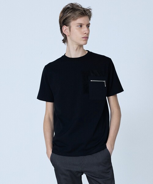 5351 POUR LES HOMMES（ゴーサンゴーイチプールオム）の「【日本製】 レザーパッチ 半袖 T シャツ（Tシャツ/カットソー・メンズ・ブラック/ホワイト・50/48/46/44）」の2枚目の写真