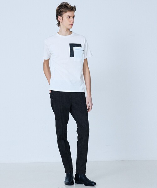 5351 POUR LES HOMMES（ゴーサンゴーイチプールオム）の「【日本製】 レザーパッチ 半袖 T シャツ（Tシャツ/カットソー・メンズ・ブラック/ホワイト・50/48/46/44）」の14枚目の写真