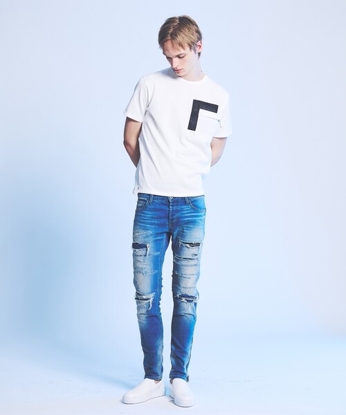 5351 POUR LES HOMMES（ゴーサンゴーイチプールオム）の「【日本製】 レザーパッチ 半袖 T シャツ（Tシャツ/カットソー・メンズ・ブラック/ホワイト・50/48/46/44）」の19枚目の写真