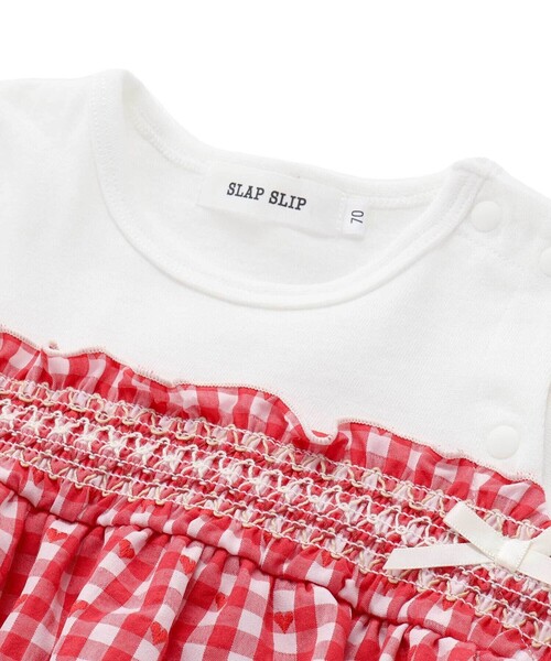 SLAP SLIP BABY(スラップスリップベビー)の「【お揃い】チェックレーススカート付きスモッキングボディミニベビー(70~80cm)(その他ベビー用品・キッズ・レッド系その他/ピンク・80cm/70cm)」の7枚目の写真