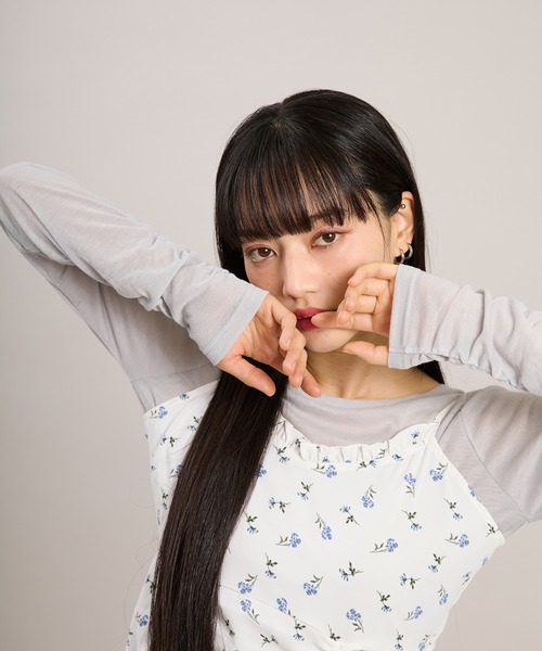 apres jour mignon（アプレジュールミニョン）の「袖シャーリングトップス（Tシャツ/カットソー・レディース・グレー/ピンク/ホワイト系その他/ホワイト/ブルー・フリー/LARGE）」の9枚目の写真