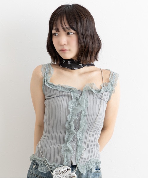 SORUTT(ソルト)の「【 SORUTT / ソルト 】 フリルレース タンクトップ #(タンクトップ・レディース・ホワイト/ブラック/グレー・FREE)」の3枚目の写真