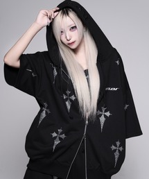 REFLEM（レフレム）の「『REFLEM/レフレム』クロス総柄ラインストーンZIPフーディー/ジップパーカー（パーカー）」