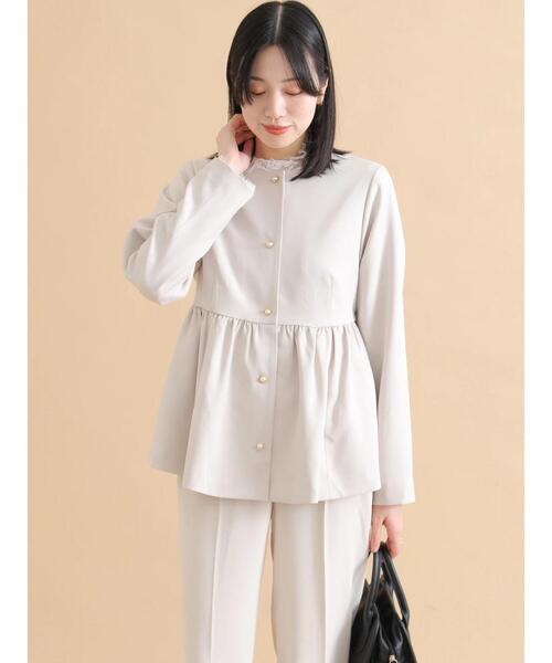 sm2rhythm（サマンサモスモスリズム）の「ペプラムジャケット【セットアップ可】（ノーカラージャケット・レディース・ブラック/ライトベージュ・F）」の3枚目の写真