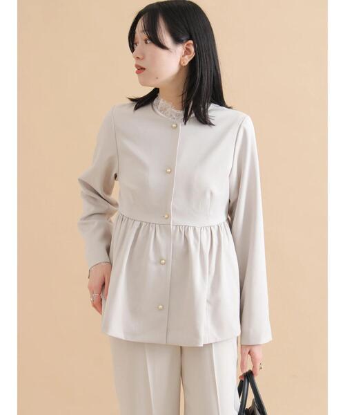 sm2rhythm（サマンサモスモスリズム）の「ペプラムジャケット【セットアップ可】（ノーカラージャケット・レディース・ブラック/ライトベージュ・F）」の4枚目の写真