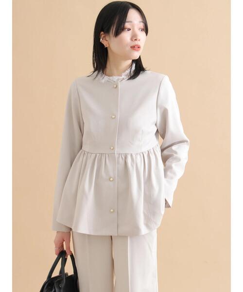 sm2rhythm（サマンサモスモスリズム）の「ペプラムジャケット【セットアップ可】（ノーカラージャケット・レディース・ブラック/ライトベージュ・F）」の6枚目の写真