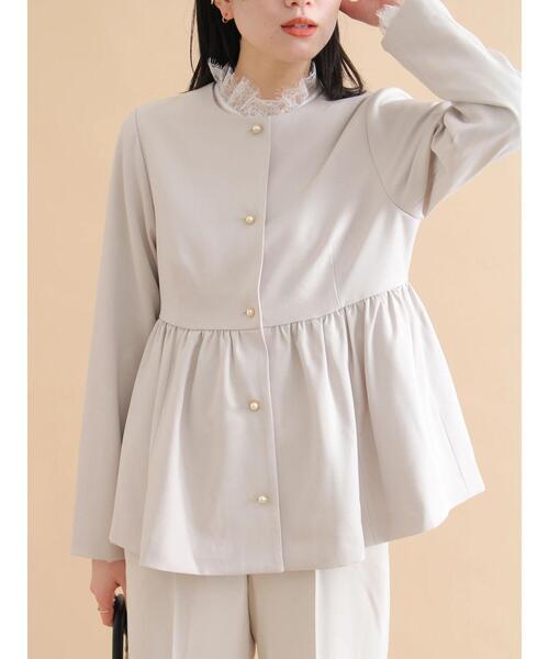 sm2rhythm（サマンサモスモスリズム）の「ペプラムジャケット【セットアップ可】（ノーカラージャケット・レディース・ブラック/ライトベージュ・F）」の10枚目の写真