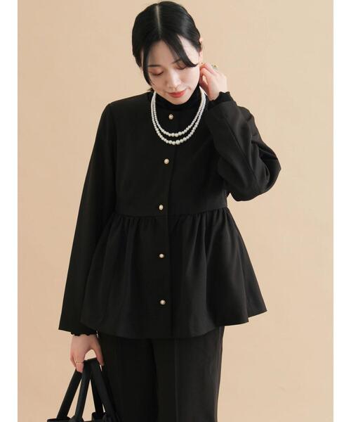 sm2rhythm（サマンサモスモスリズム）の「ペプラムジャケット【セットアップ可】（ノーカラージャケット・レディース・ブラック/ライトベージュ・F）」の22枚目の写真