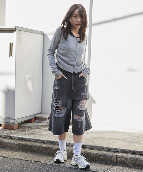 セール】WEGO/【26年春新作】ダメージデニムハーフパンツ（デニム