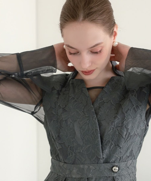DONOBAN（ドノバン）の「【ANDRESD】bonding lace all-in-one dress 結婚式 ワンピース パーティードレス オケージョンドレス お呼ばれ 二次会 成人式 同窓会（ドレス・レディース・ブラック/ブルーグレー・S/M/L）」の5枚目の写真