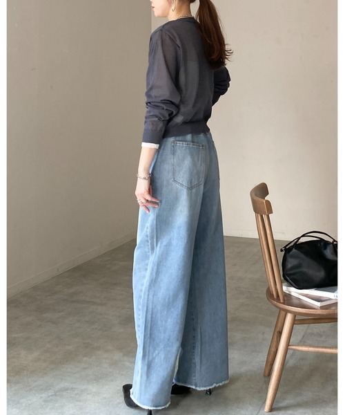 She's Closet(シーズクローゼット)の「リネン混 ショート丈 長袖 配色バイカラー シアーニットカーディガン(カーディガン/ボレロ・レディース・チャコールグレー/ブラウン/ブラック・FREE)」の6枚目の写真