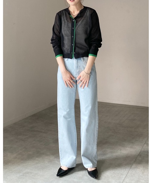 She's Closet(シーズクローゼット)の「リネン混 ショート丈 長袖 配色バイカラー シアーニットカーディガン(カーディガン/ボレロ・レディース・チャコールグレー/ブラウン/ブラック・FREE)」の17枚目の写真