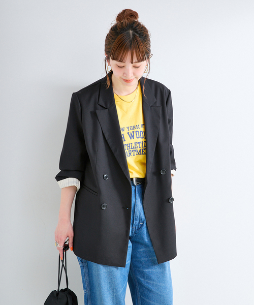 B.C STOCK(ベーセーストック)の「無地ストライプジャケット(テーラードジャケット・レディース・ネイビー/ウッド/グレー/ブラック・FREE)」の10枚目の写真