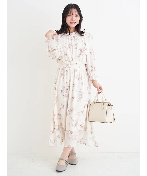 Re-J&SUPURE(リジェイアンドスプル)の「【大きいサイズ】シアー花柄肩フリルワンピース(ワンピース・レディース・キナリ/オフホワイト・XXXX-LARGE/XXX-LARGE/XX-LARGE)」の1枚目の写真