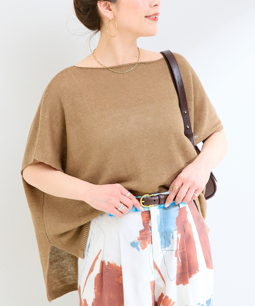 セール】手洗い可 / FRENCH ICY LINEN ポンチョプルオーバー（ニット
