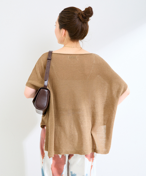 B.C STOCK（ベーセーストック）の「手洗い可 / FRENCH ICY LINEN ポンチョプルオーバー（ニット/セーター・レディース・カーキ/ブラック/ピンク/ホワイト・FREE）」の6枚目の写真