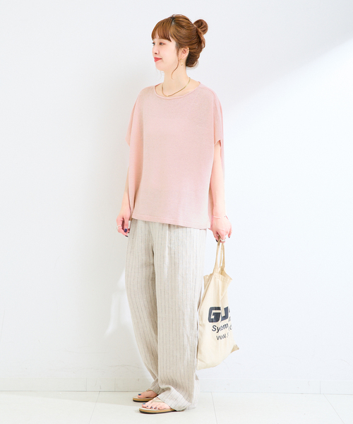 B.C STOCK（ベーセーストック）の「手洗い可 / FRENCH ICY LINEN ポンチョプルオーバー（ニット/セーター・レディース・カーキ/ブラック/ピンク/ホワイト・FREE）」の8枚目の写真