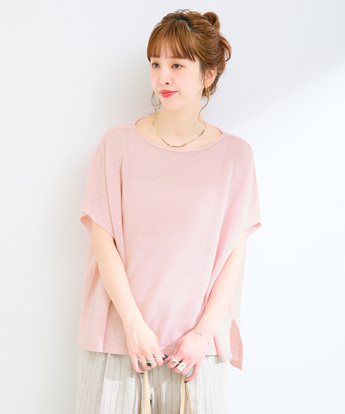 B.C STOCK（ベーセーストック）の「手洗い可 / FRENCH ICY LINEN ポンチョプルオーバー（ニット/セーター・レディース・カーキ/ブラック/ピンク/ホワイト・FREE）」の10枚目の写真