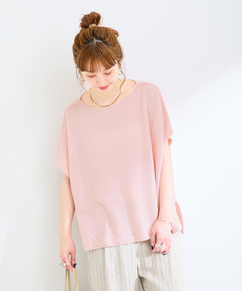 B.C STOCK（ベーセーストック）の「手洗い可 / FRENCH ICY LINEN ポンチョプルオーバー（ニット/セーター・レディース・カーキ/ブラック/ピンク/ホワイト・FREE）」の11枚目の写真