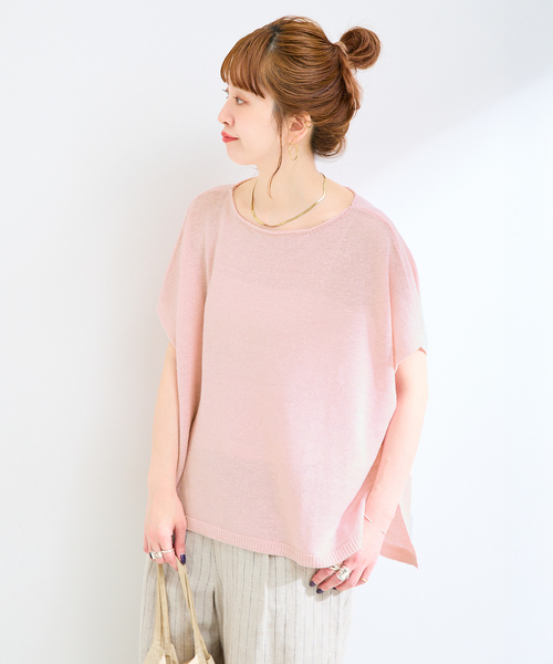 B.C STOCK（ベーセーストック）の「手洗い可 / FRENCH ICY LINEN ポンチョプルオーバー（ニット/セーター・レディース・カーキ/ブラック/ピンク/ホワイト・FREE）」の12枚目の写真