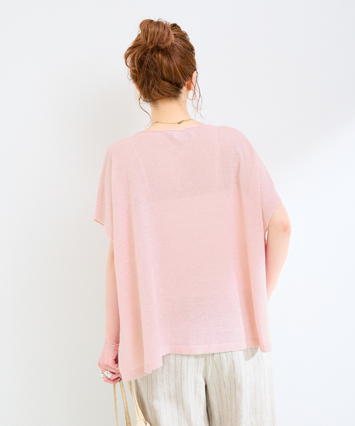 B.C STOCK（ベーセーストック）の「手洗い可 / FRENCH ICY LINEN ポンチョプルオーバー（ニット/セーター・レディース・カーキ/ブラック/ピンク/ホワイト・FREE）」の13枚目の写真