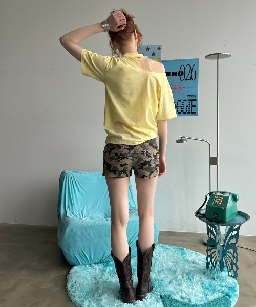 SHAGGIE(シャギー)の「ロゴストーンドロストショートパンツ(その他パンツ・レディース・ブラック×ホワイト/カモフラージュ/ブラック・FREE)」の5枚目の写真