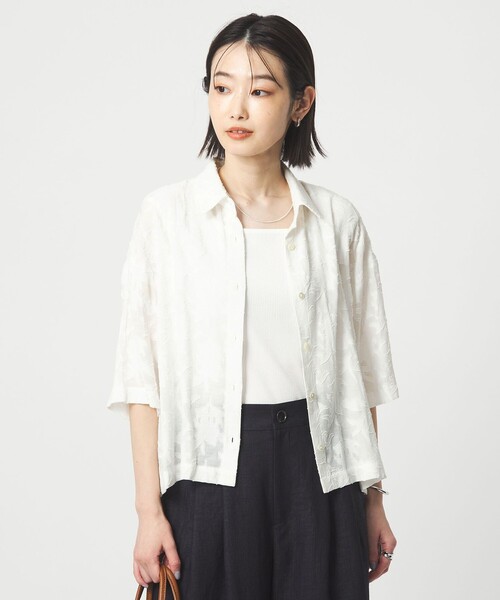 green label relaxing(グリーンレーベルリラクシング)の「カット ジャガード ショートスリーブ シャツ(シャツ/ブラウス・レディース・ホワイト/ブラック・FREE)」の8枚目の写真